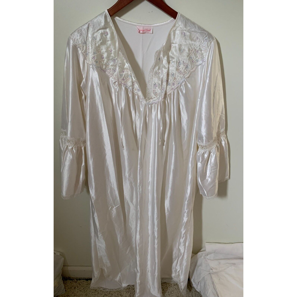 Vintage Carriage Court Sears Nightgown House Coat Floral Large 16-18 Ruffle Lace
